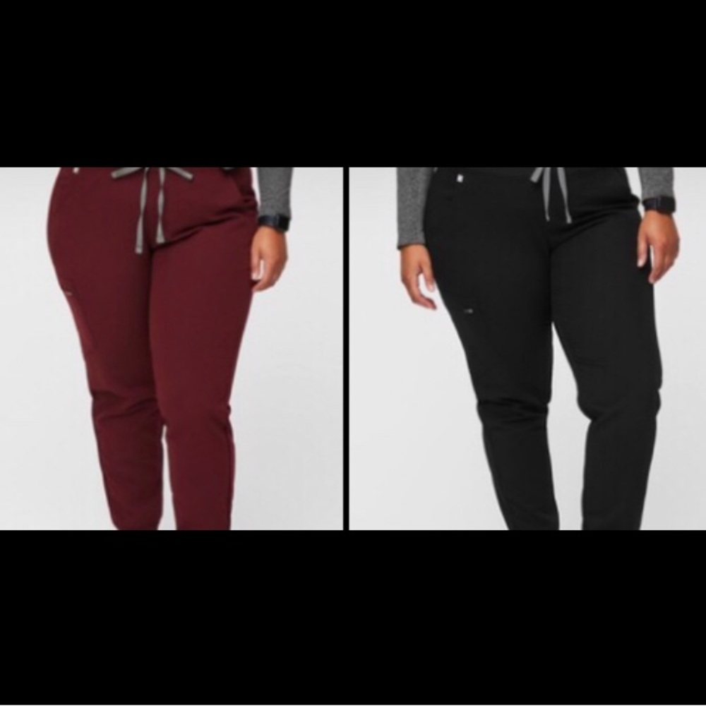 Figs Zamora Jogger Scrub Pants Set Burgundy and Black size XLarge